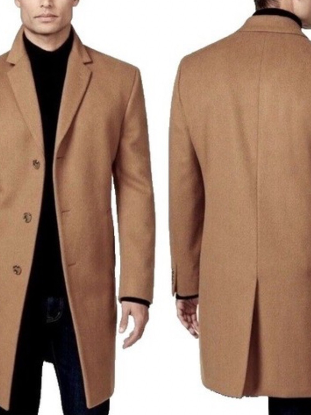 Kenneth Cole New York Camel Wool Blend Pea Coat